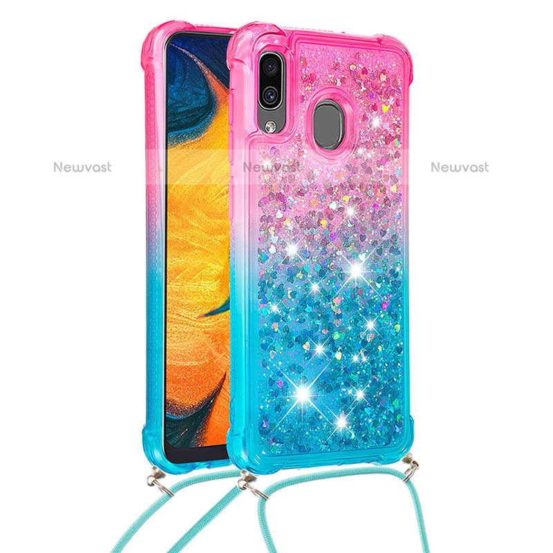 Silicone Candy Rubber TPU Bling-Bling Soft Case Cover with Lanyard Strap S01 for Samsung Galaxy A20