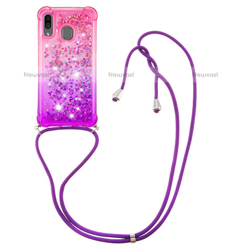 Silicone Candy Rubber TPU Bling-Bling Soft Case Cover with Lanyard Strap S01 for Samsung Galaxy A20