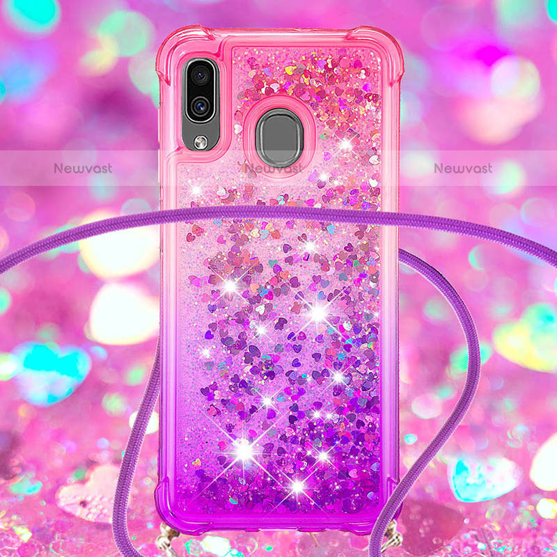 Silicone Candy Rubber TPU Bling-Bling Soft Case Cover with Lanyard Strap S01 for Samsung Galaxy A20