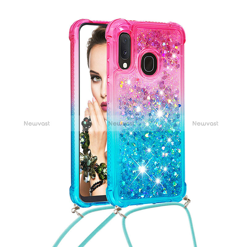 Silicone Candy Rubber TPU Bling-Bling Soft Case Cover with Lanyard Strap S01 for Samsung Galaxy A20e