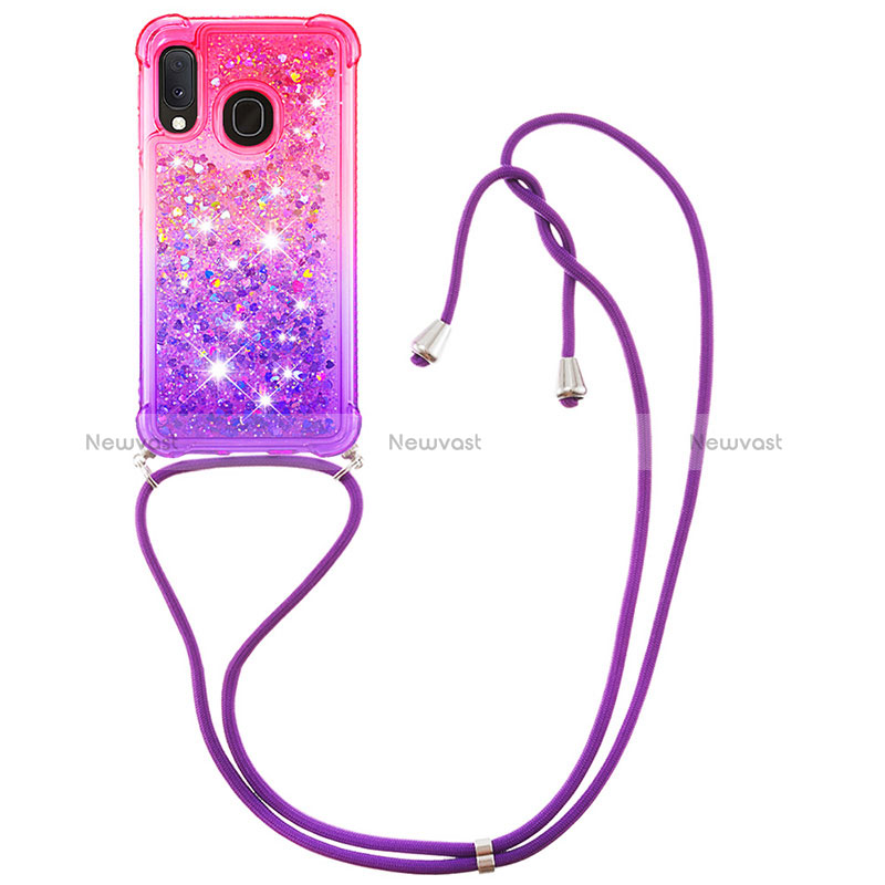 Silicone Candy Rubber TPU Bling-Bling Soft Case Cover with Lanyard Strap S01 for Samsung Galaxy A20e