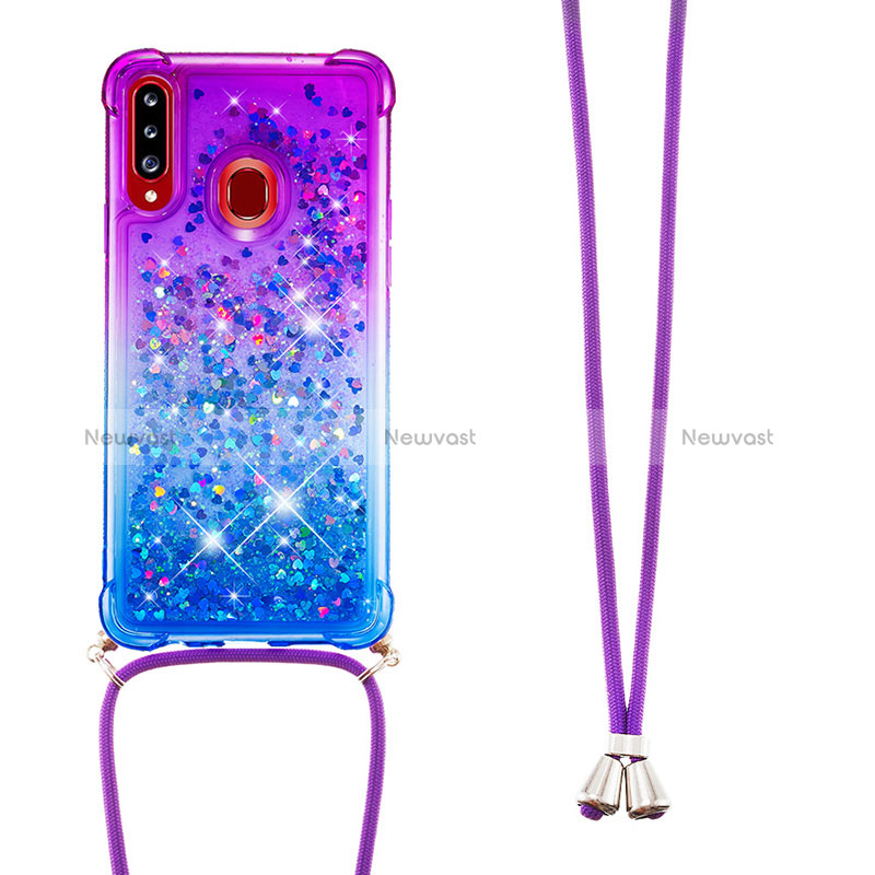 Silicone Candy Rubber TPU Bling-Bling Soft Case Cover with Lanyard Strap S01 for Samsung Galaxy A20s