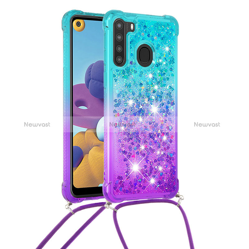 Silicone Candy Rubber TPU Bling-Bling Soft Case Cover with Lanyard Strap S01 for Samsung Galaxy A21