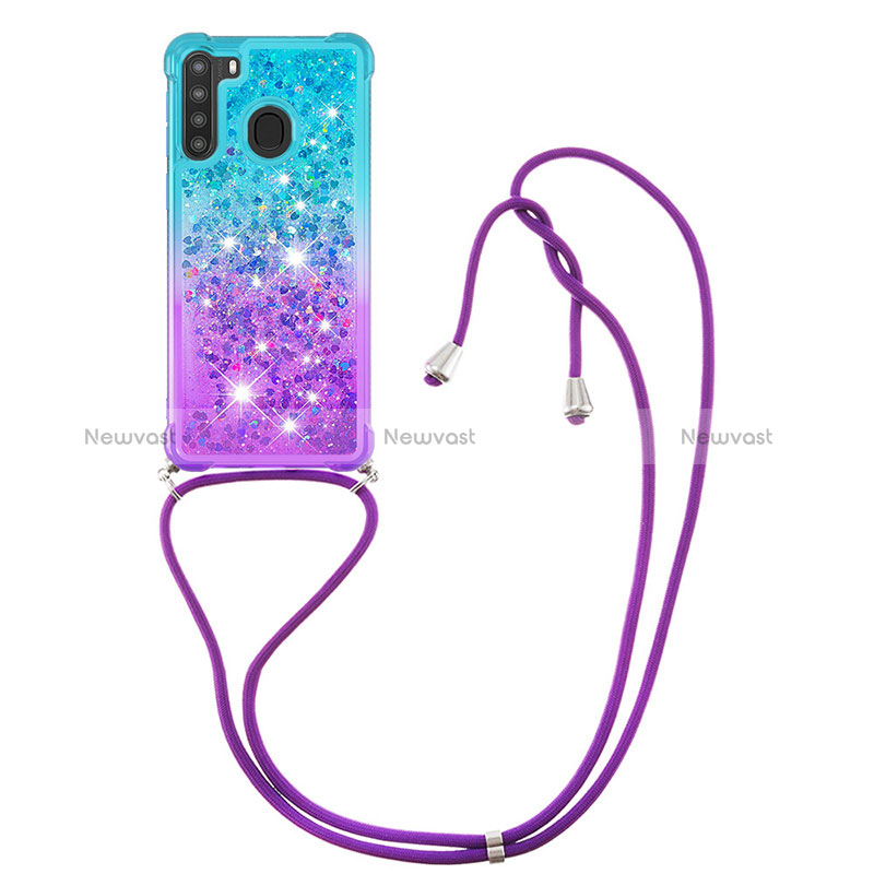 Silicone Candy Rubber TPU Bling-Bling Soft Case Cover with Lanyard Strap S01 for Samsung Galaxy A21