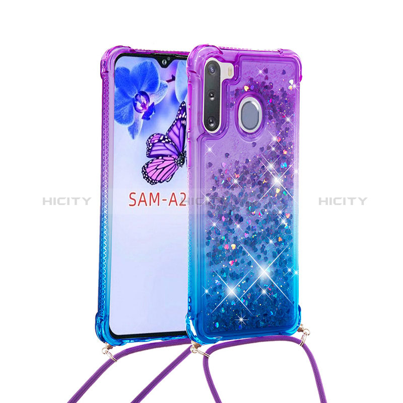 Silicone Candy Rubber TPU Bling-Bling Soft Case Cover with Lanyard Strap S01 for Samsung Galaxy A21 European