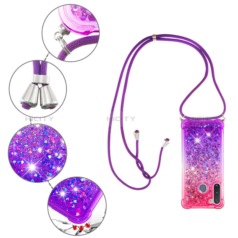 Silicone Candy Rubber TPU Bling-Bling Soft Case Cover with Lanyard Strap S01 for Samsung Galaxy A21 European