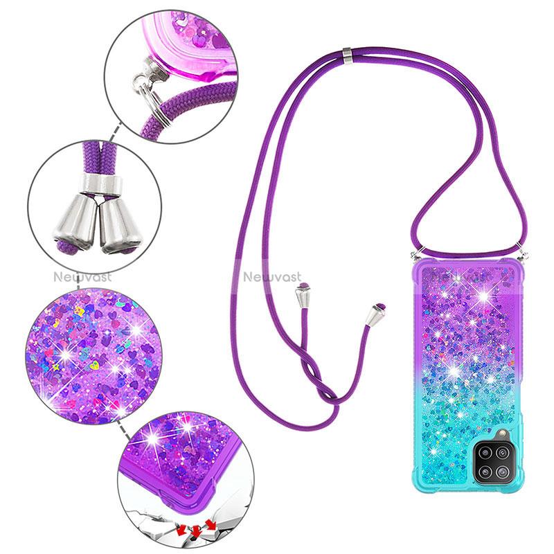 Silicone Candy Rubber TPU Bling-Bling Soft Case Cover with Lanyard Strap S01 for Samsung Galaxy A22 4G