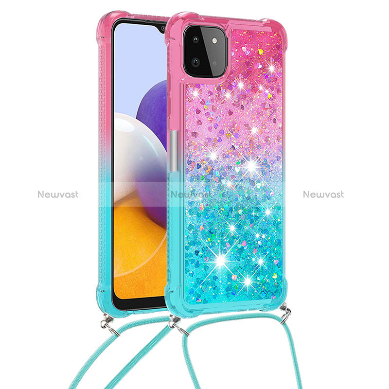 Silicone Candy Rubber TPU Bling-Bling Soft Case Cover with Lanyard Strap S01 for Samsung Galaxy A22 5G