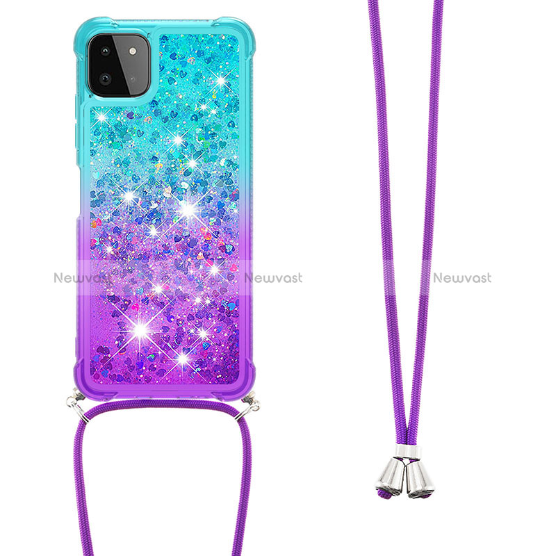 Silicone Candy Rubber TPU Bling-Bling Soft Case Cover with Lanyard Strap S01 for Samsung Galaxy A22 5G