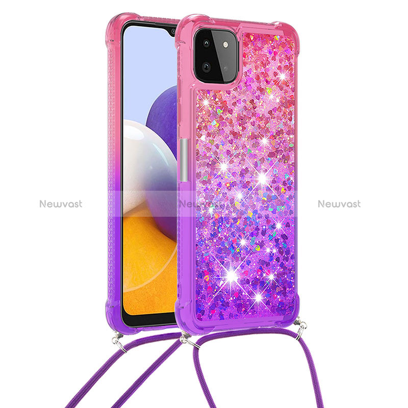 Silicone Candy Rubber TPU Bling-Bling Soft Case Cover with Lanyard Strap S01 for Samsung Galaxy A22s 5G