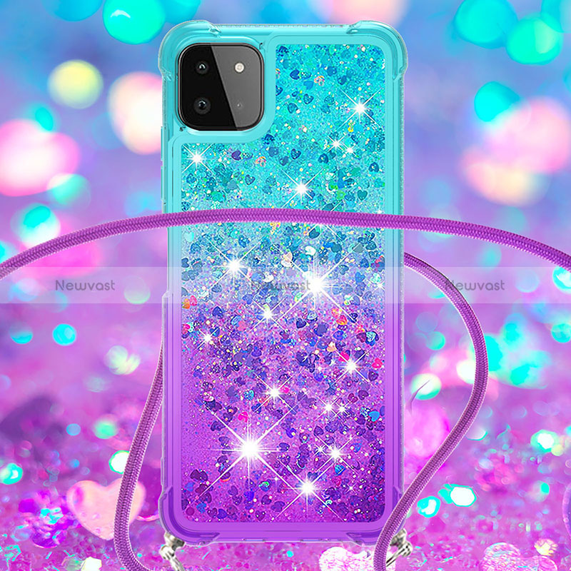 Silicone Candy Rubber TPU Bling-Bling Soft Case Cover with Lanyard Strap S01 for Samsung Galaxy A22s 5G