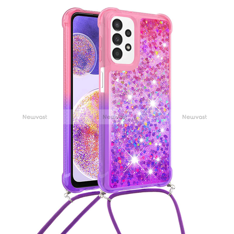 Silicone Candy Rubber TPU Bling-Bling Soft Case Cover with Lanyard Strap S01 for Samsung Galaxy A23 4G