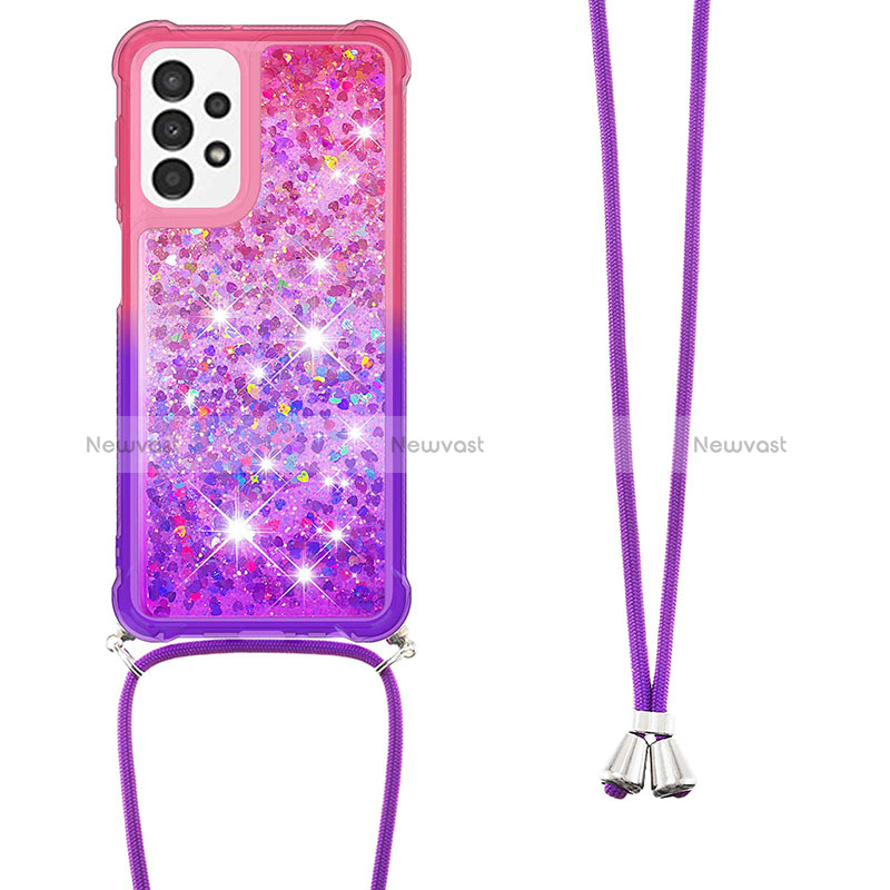 Silicone Candy Rubber TPU Bling-Bling Soft Case Cover with Lanyard Strap S01 for Samsung Galaxy A23 4G