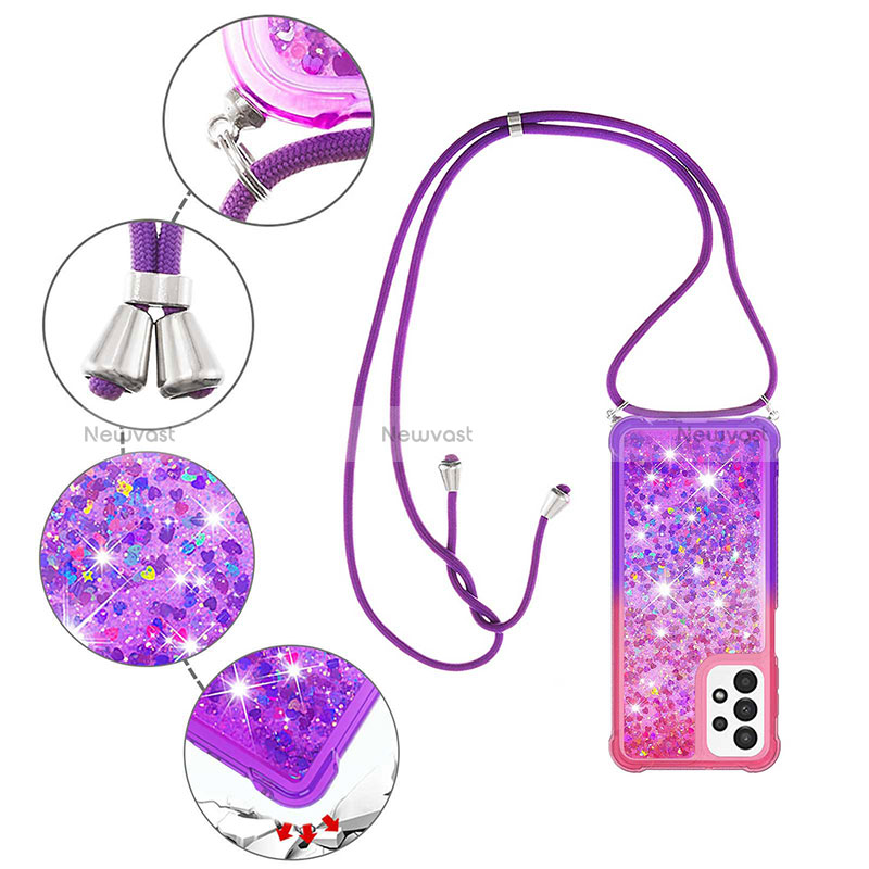 Silicone Candy Rubber TPU Bling-Bling Soft Case Cover with Lanyard Strap S01 for Samsung Galaxy A23 4G