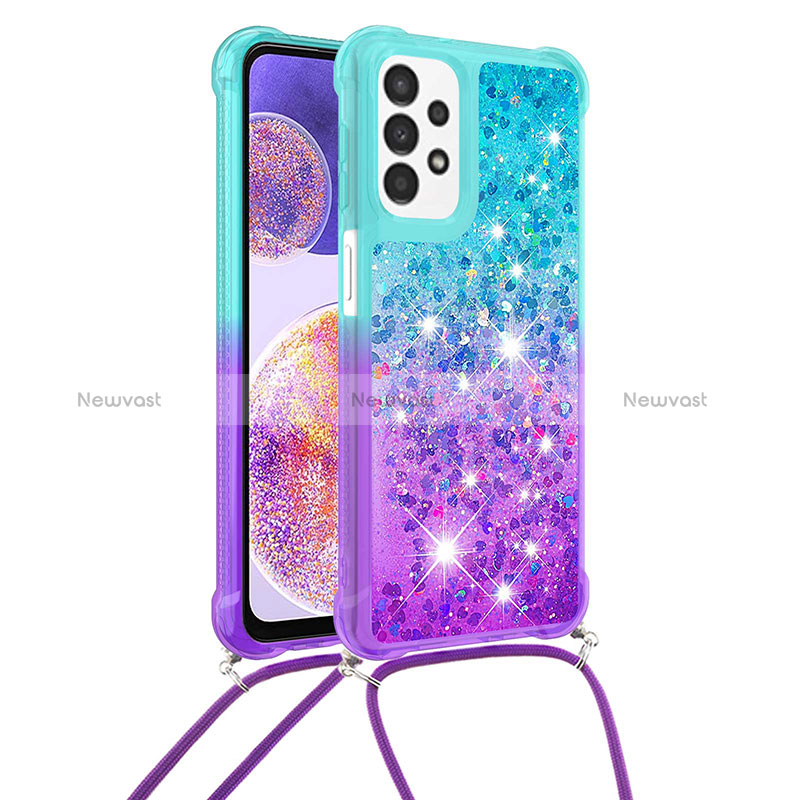 Silicone Candy Rubber TPU Bling-Bling Soft Case Cover with Lanyard Strap S01 for Samsung Galaxy A23 4G Sky Blue