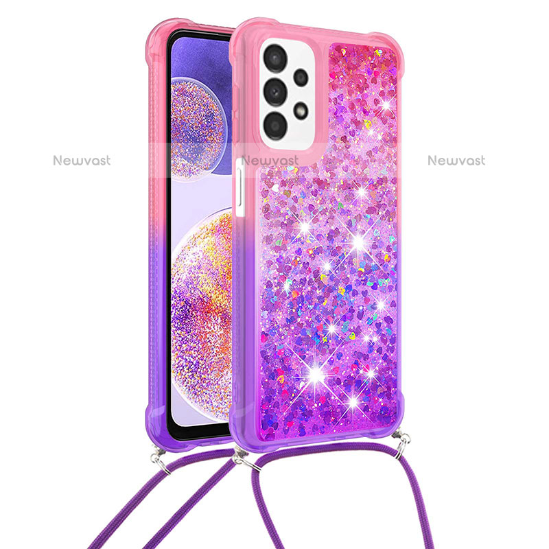 Silicone Candy Rubber TPU Bling-Bling Soft Case Cover with Lanyard Strap S01 for Samsung Galaxy A23 5G