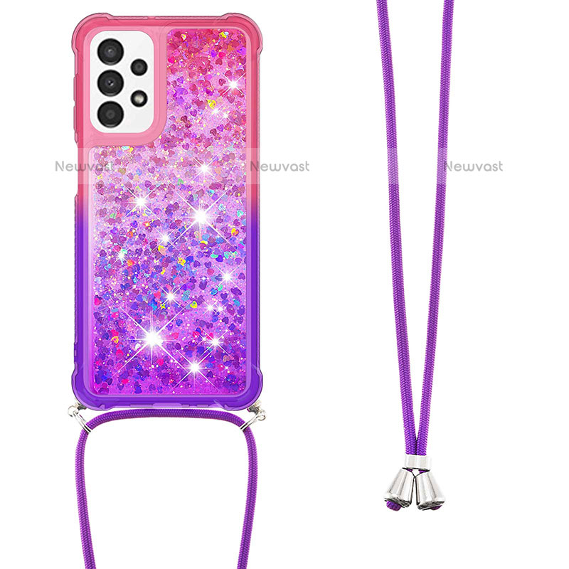 Silicone Candy Rubber TPU Bling-Bling Soft Case Cover with Lanyard Strap S01 for Samsung Galaxy A23 5G