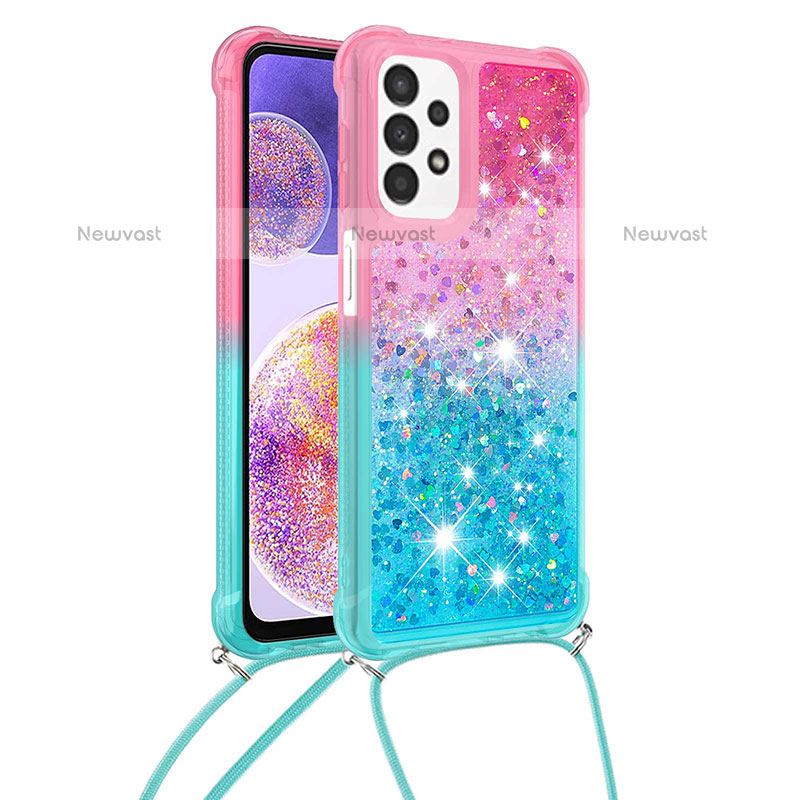 Silicone Candy Rubber TPU Bling-Bling Soft Case Cover with Lanyard Strap S01 for Samsung Galaxy A23 5G Pink