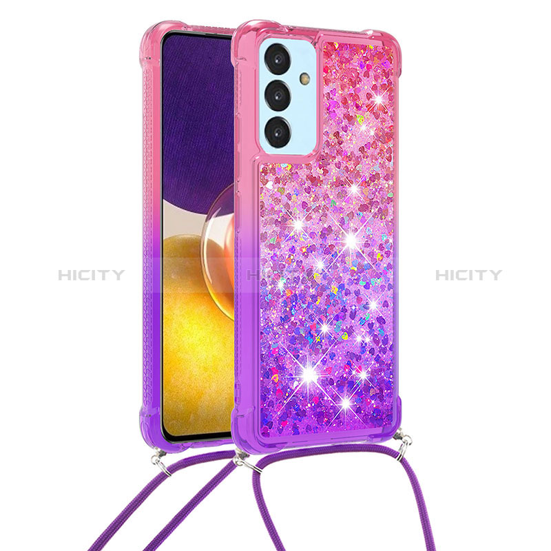 Silicone Candy Rubber TPU Bling-Bling Soft Case Cover with Lanyard Strap S01 for Samsung Galaxy A24 4G Hot Pink