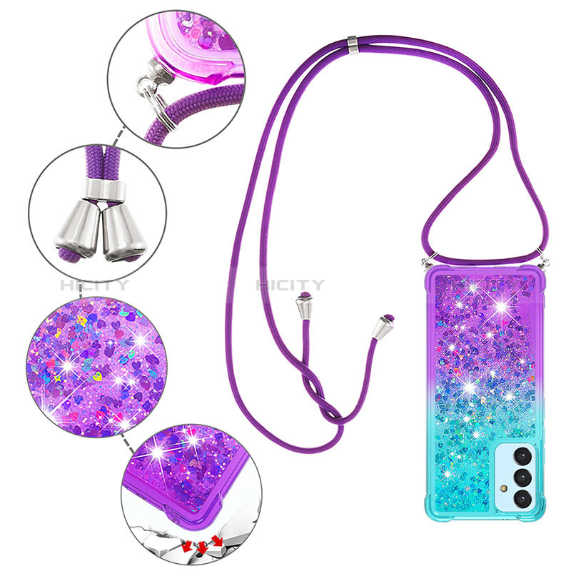 Silicone Candy Rubber TPU Bling-Bling Soft Case Cover with Lanyard Strap S01 for Samsung Galaxy A25 5G