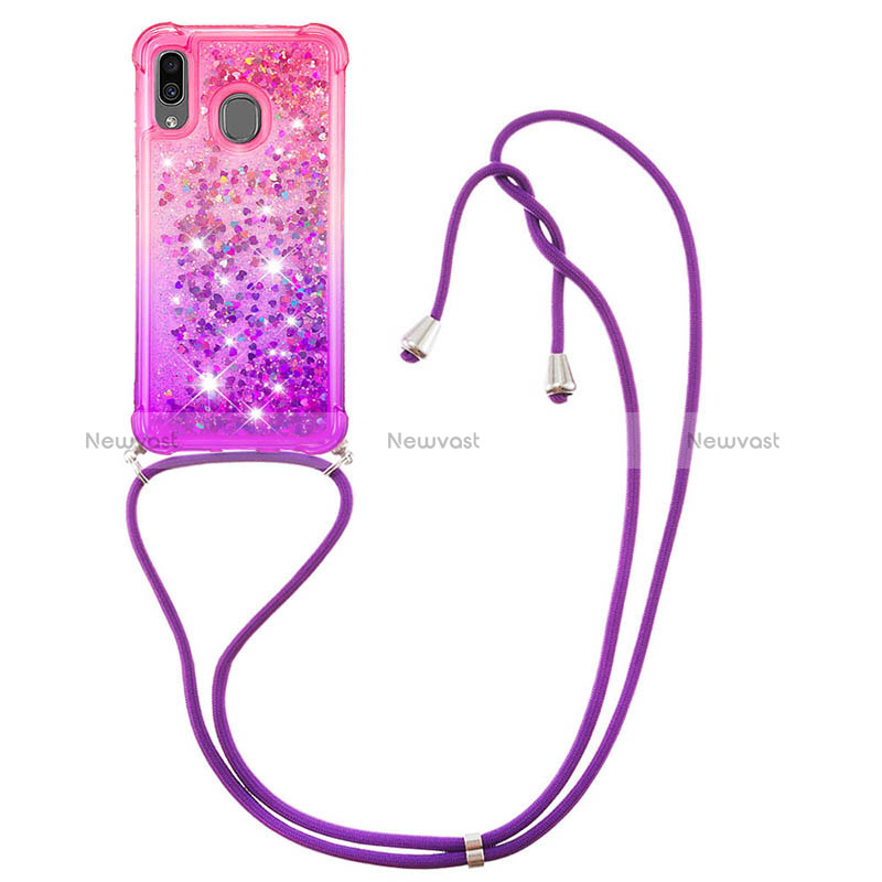 Silicone Candy Rubber TPU Bling-Bling Soft Case Cover with Lanyard Strap S01 for Samsung Galaxy A30