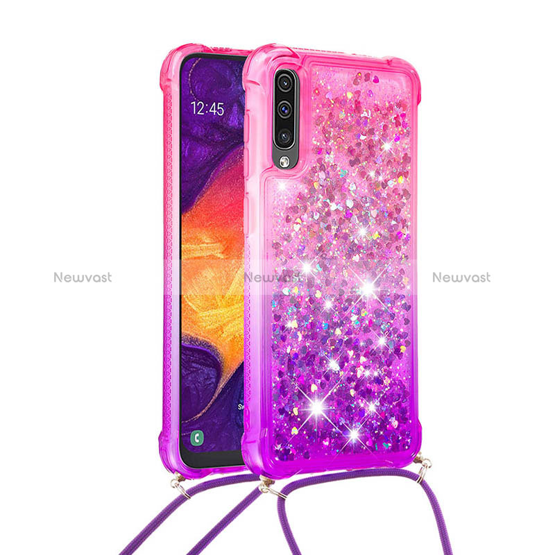 Silicone Candy Rubber TPU Bling-Bling Soft Case Cover with Lanyard Strap S01 for Samsung Galaxy A30S