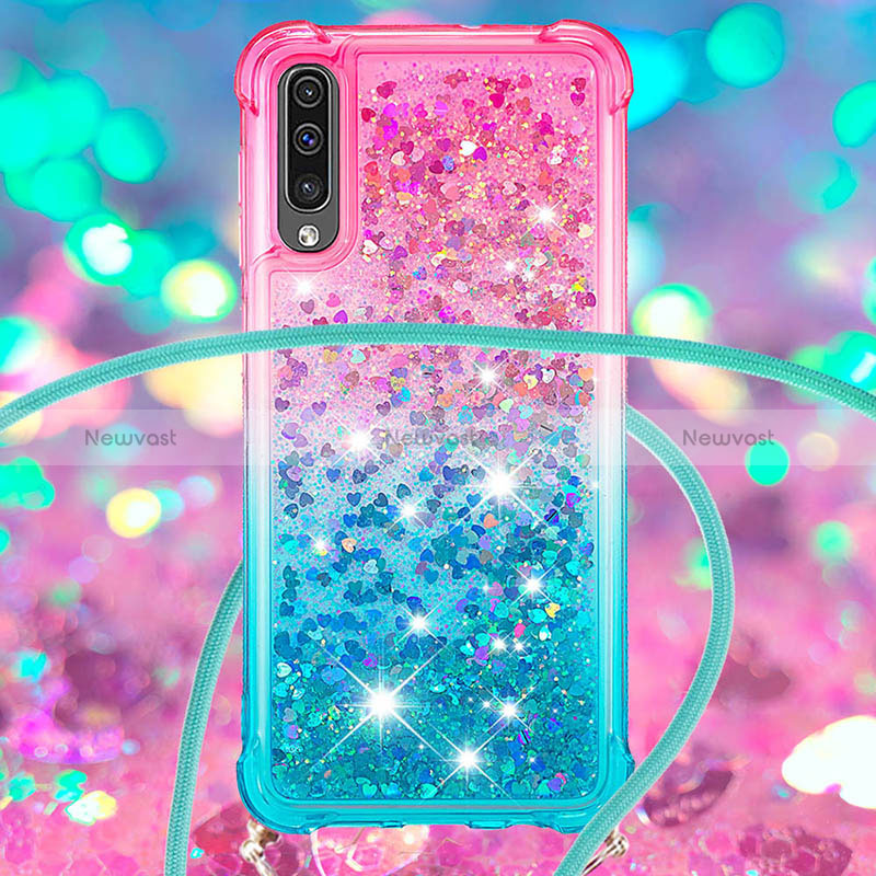 Silicone Candy Rubber TPU Bling-Bling Soft Case Cover with Lanyard Strap S01 for Samsung Galaxy A30S