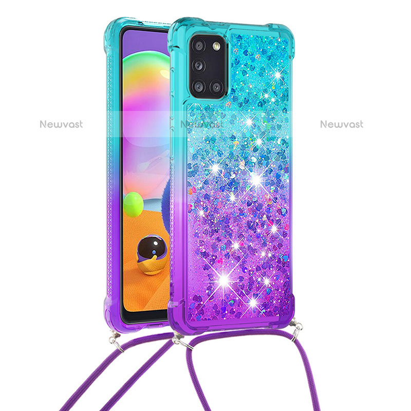 Silicone Candy Rubber TPU Bling-Bling Soft Case Cover with Lanyard Strap S01 for Samsung Galaxy A31