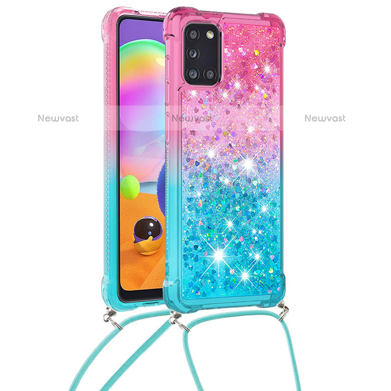 Silicone Candy Rubber TPU Bling-Bling Soft Case Cover with Lanyard Strap S01 for Samsung Galaxy A31