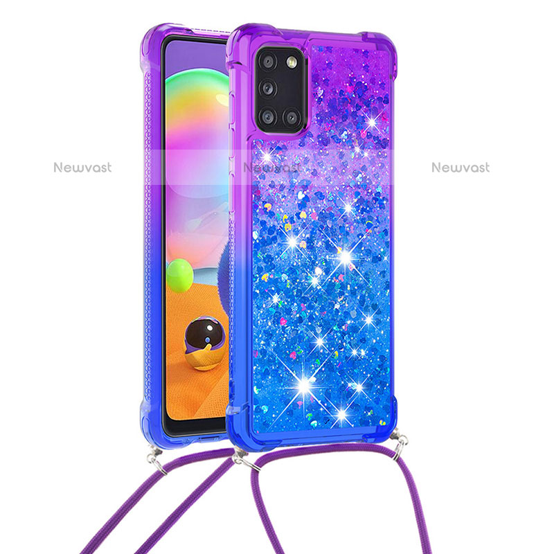 Silicone Candy Rubber TPU Bling-Bling Soft Case Cover with Lanyard Strap S01 for Samsung Galaxy A31