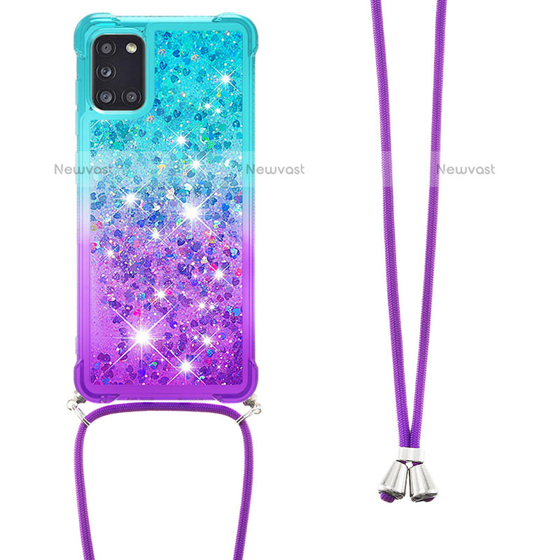 Silicone Candy Rubber TPU Bling-Bling Soft Case Cover with Lanyard Strap S01 for Samsung Galaxy A31