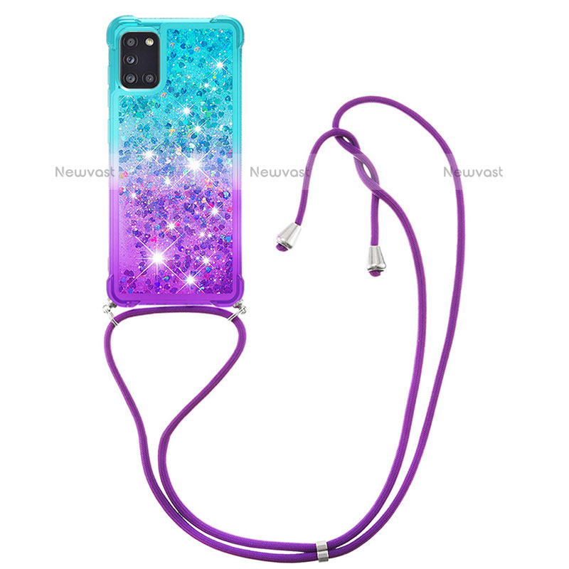 Silicone Candy Rubber TPU Bling-Bling Soft Case Cover with Lanyard Strap S01 for Samsung Galaxy A31