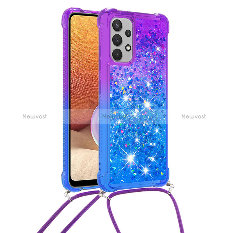 Silicone Candy Rubber TPU Bling-Bling Soft Case Cover with Lanyard Strap S01 for Samsung Galaxy A32 4G