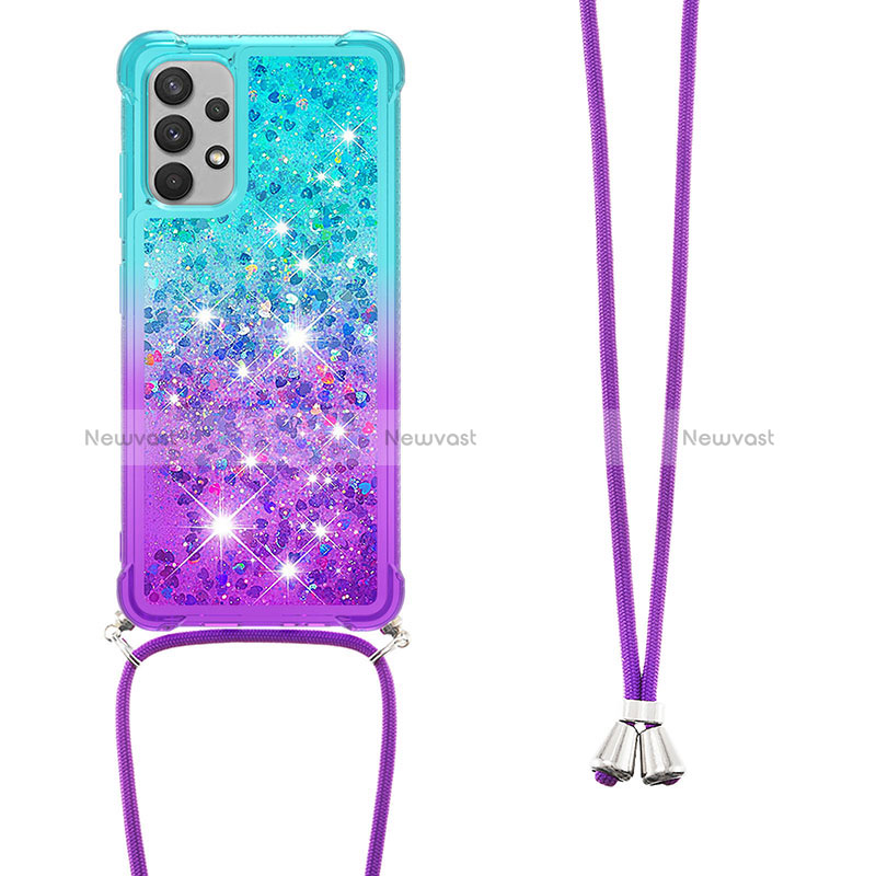 Silicone Candy Rubber TPU Bling-Bling Soft Case Cover with Lanyard Strap S01 for Samsung Galaxy A32 4G