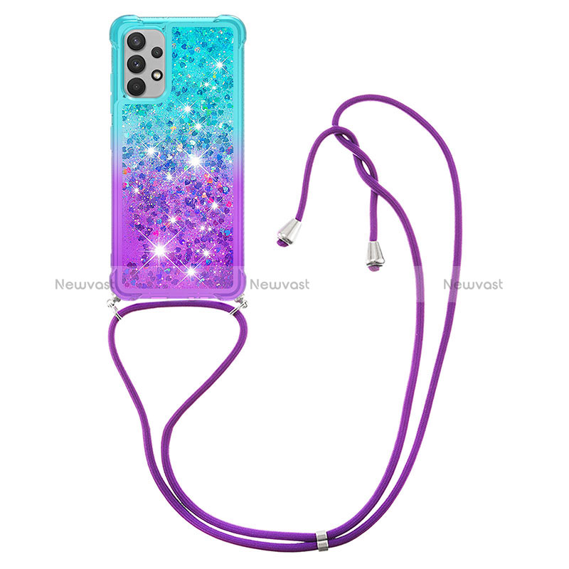 Silicone Candy Rubber TPU Bling-Bling Soft Case Cover with Lanyard Strap S01 for Samsung Galaxy A32 4G