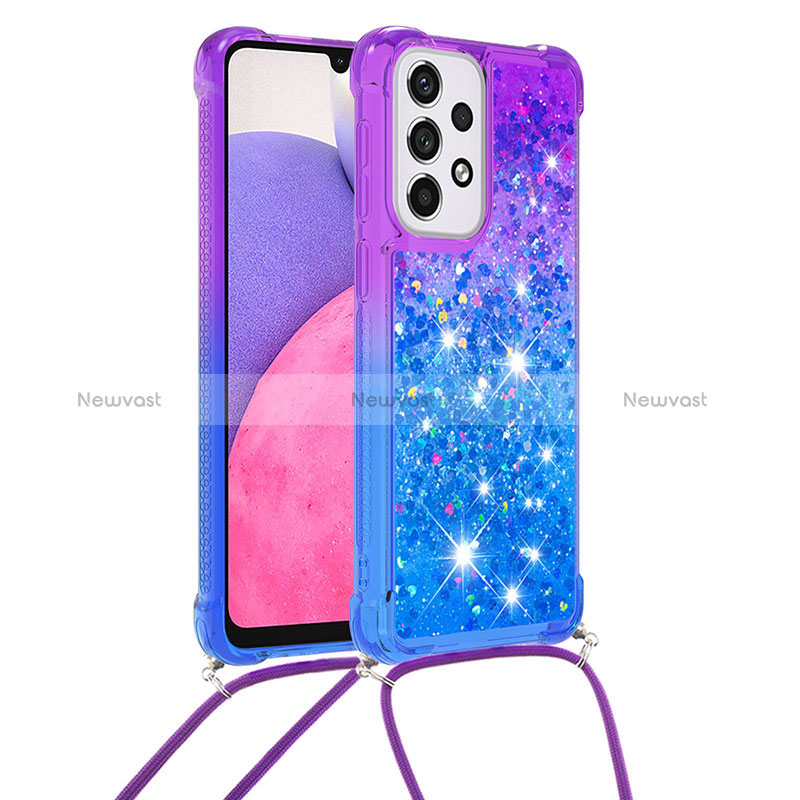 Silicone Candy Rubber TPU Bling-Bling Soft Case Cover with Lanyard Strap S01 for Samsung Galaxy A33 5G Purple