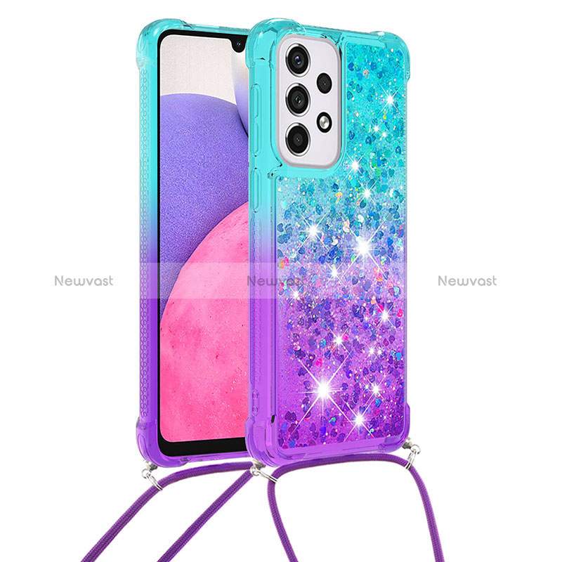 Silicone Candy Rubber TPU Bling-Bling Soft Case Cover with Lanyard Strap S01 for Samsung Galaxy A33 5G Sky Blue