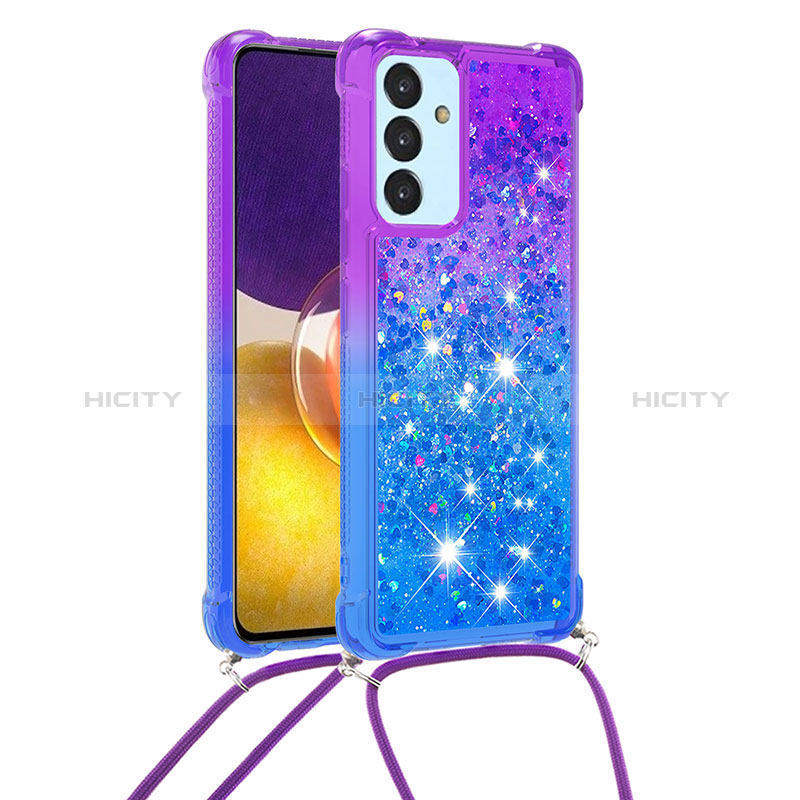 Silicone Candy Rubber TPU Bling-Bling Soft Case Cover with Lanyard Strap S01 for Samsung Galaxy A34 5G Purple