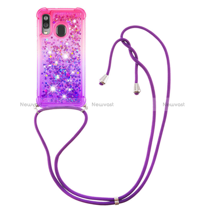 Silicone Candy Rubber TPU Bling-Bling Soft Case Cover with Lanyard Strap S01 for Samsung Galaxy A40