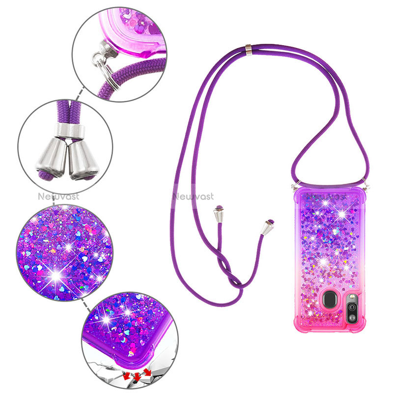Silicone Candy Rubber TPU Bling-Bling Soft Case Cover with Lanyard Strap S01 for Samsung Galaxy A40