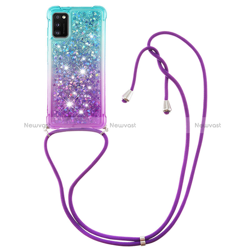 Silicone Candy Rubber TPU Bling-Bling Soft Case Cover with Lanyard Strap S01 for Samsung Galaxy A41