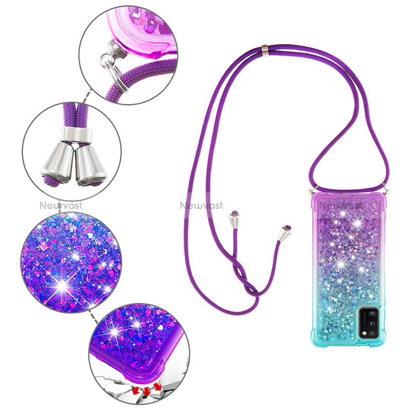 Silicone Candy Rubber TPU Bling-Bling Soft Case Cover with Lanyard Strap S01 for Samsung Galaxy A41
