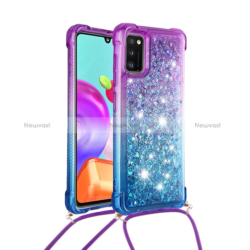 Silicone Candy Rubber TPU Bling-Bling Soft Case Cover with Lanyard Strap S01 for Samsung Galaxy A41 Purple