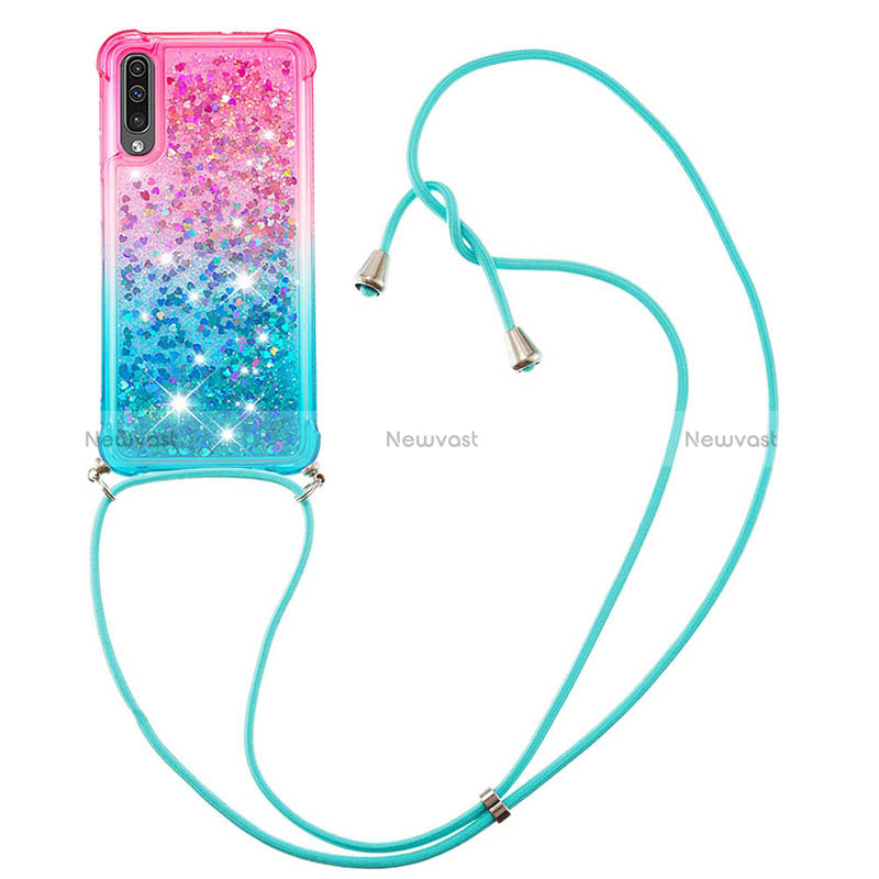 Silicone Candy Rubber TPU Bling-Bling Soft Case Cover with Lanyard Strap S01 for Samsung Galaxy A50