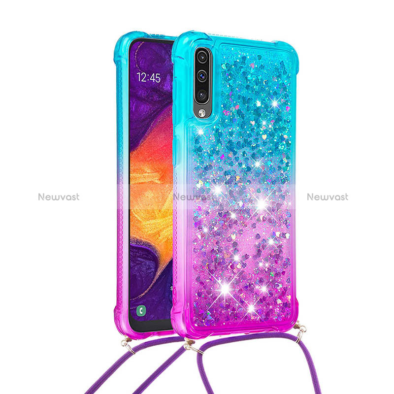 Silicone Candy Rubber TPU Bling-Bling Soft Case Cover with Lanyard Strap S01 for Samsung Galaxy A50S