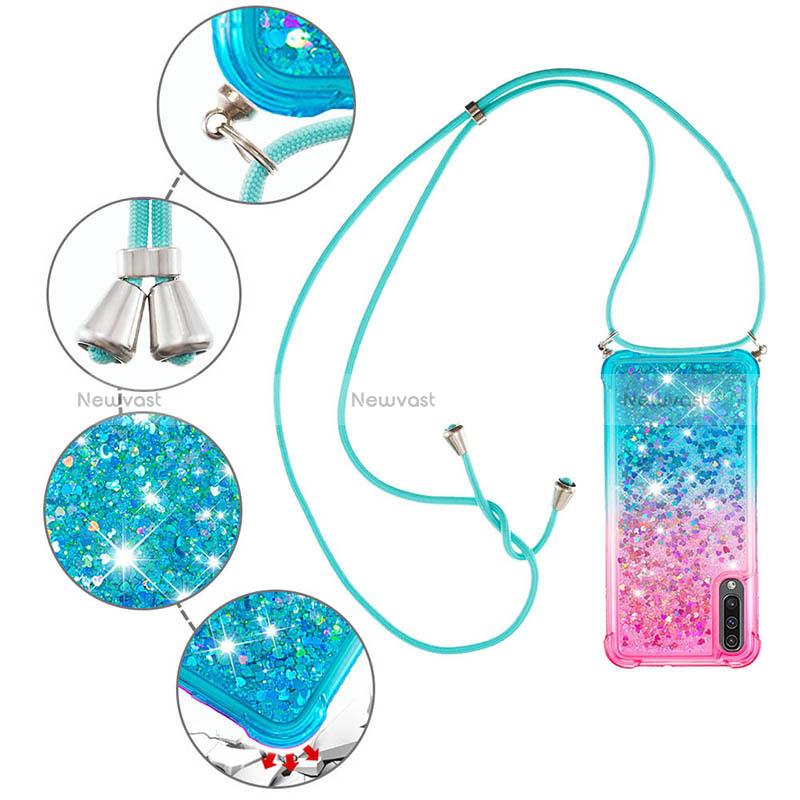 Silicone Candy Rubber TPU Bling-Bling Soft Case Cover with Lanyard Strap S01 for Samsung Galaxy A50S