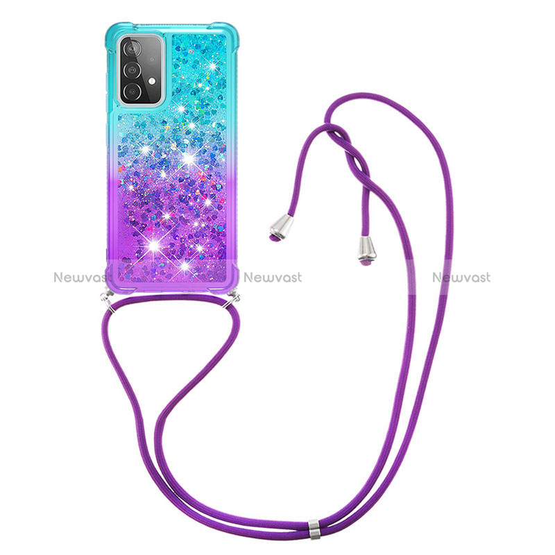 Silicone Candy Rubber TPU Bling-Bling Soft Case Cover with Lanyard Strap S01 for Samsung Galaxy A52 5G