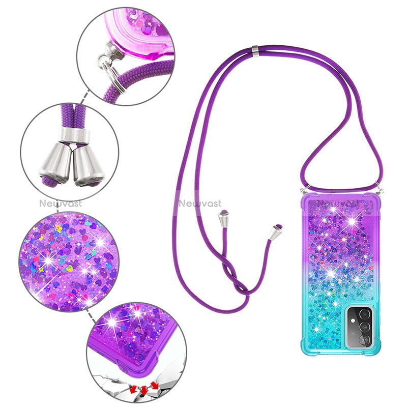 Silicone Candy Rubber TPU Bling-Bling Soft Case Cover with Lanyard Strap S01 for Samsung Galaxy A52s 5G