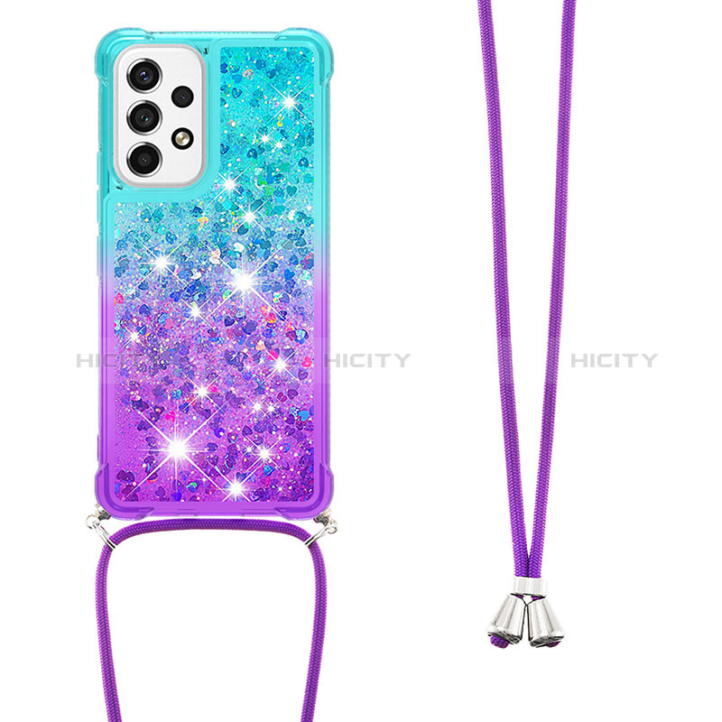 Silicone Candy Rubber TPU Bling-Bling Soft Case Cover with Lanyard Strap S01 for Samsung Galaxy A53 5G