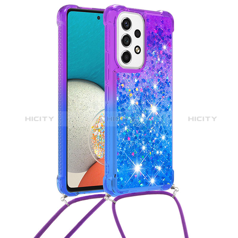 Silicone Candy Rubber TPU Bling-Bling Soft Case Cover with Lanyard Strap S01 for Samsung Galaxy A53 5G Purple